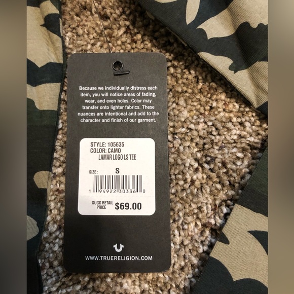 New TRUE RELIGION Lamar Logo Men’s L/S T-Shirt Size Men's Small Camo NWT!! - Picture 5 of 6